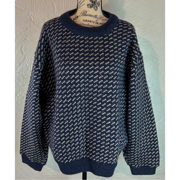 L.L.Bean Vintage 80s Men’s Wool Norwegian Birdseye Fisherman Sweater, size Large - Picture 6 of 11